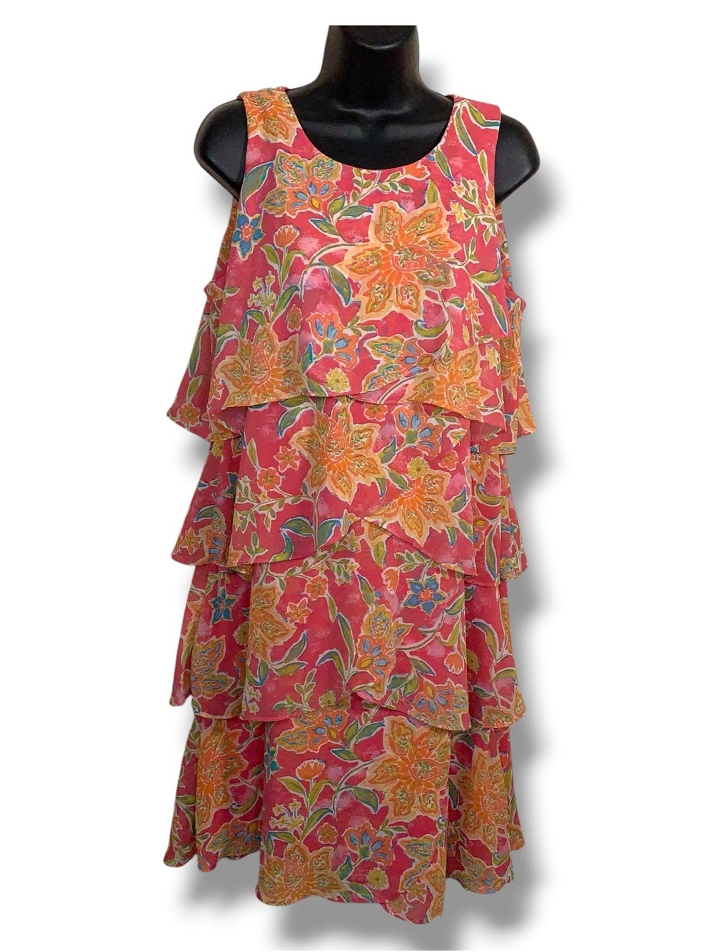 Medium Rose And Everly Sleeveless Dress Layered Orange Coral Floral Colorful